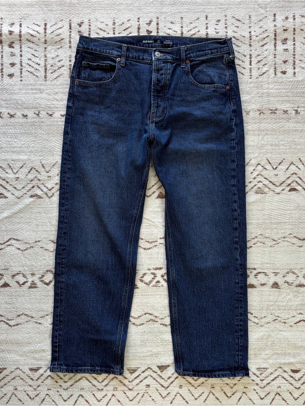 Old Navy Slouchy Straight Leg Jeans 10 Petite Mid Rise Dark Wash Button Fly